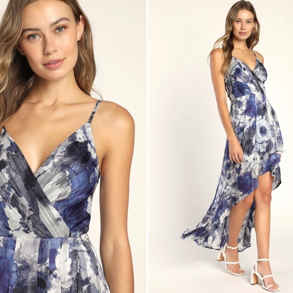 An Enchanting Dream Navy Multi Print High-Low Maxi Dress - Picture 2 of 6